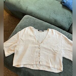 Zara Beige Textured Blouse - Large